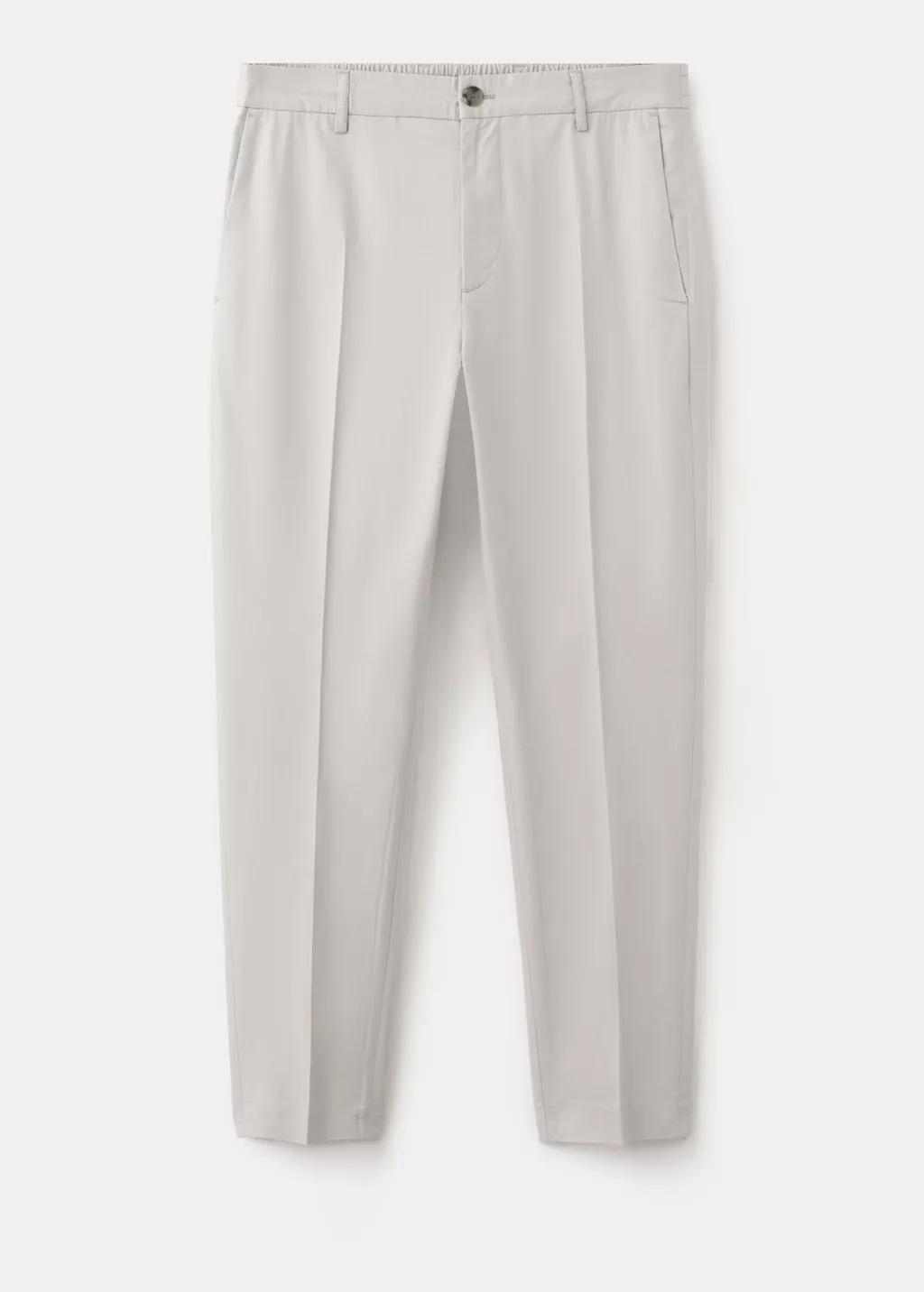 White Slim Fit Cropped Cotton Blend Trousers, Natural White, large image number 5