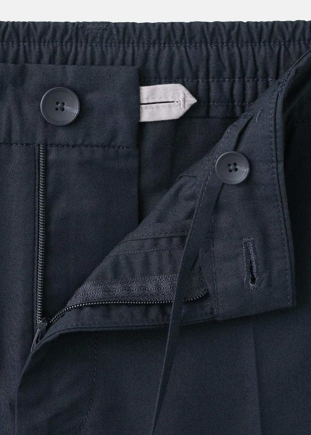NAVY Slim fit cropped cotton blend trousers, Navy, medium