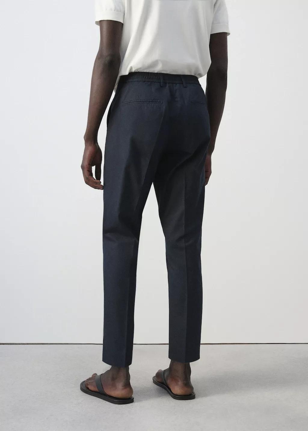 NAVY Slim fit cropped cotton blend trousers, Navy, medium