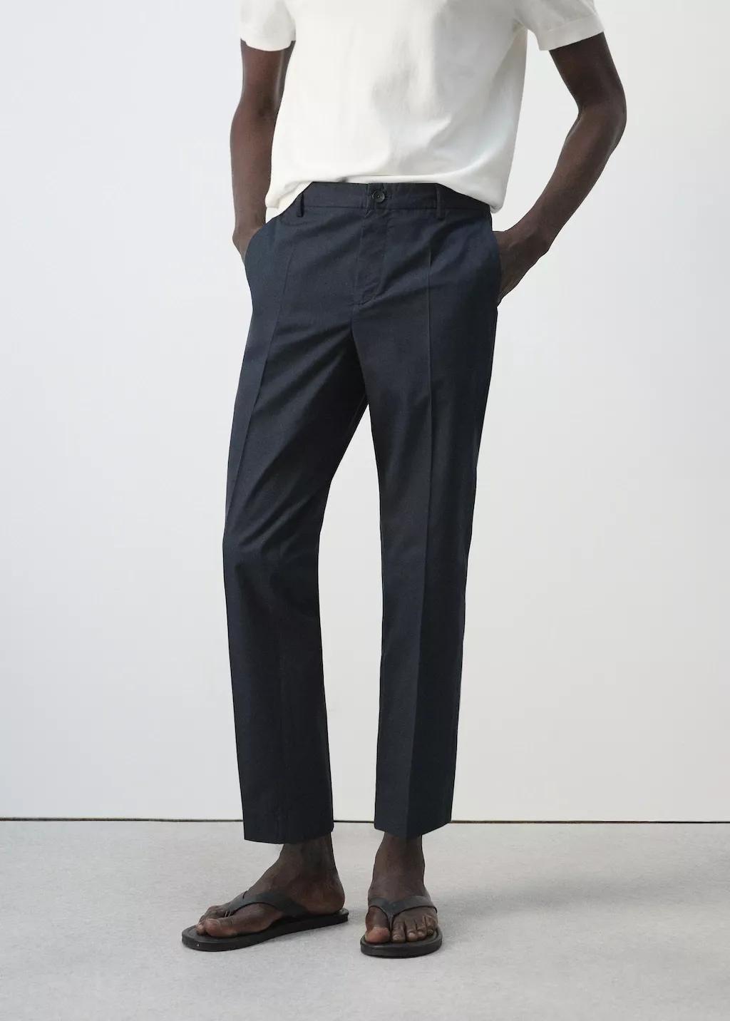 NAVY Slim fit cropped cotton blend trousers, Navy, large image number 3