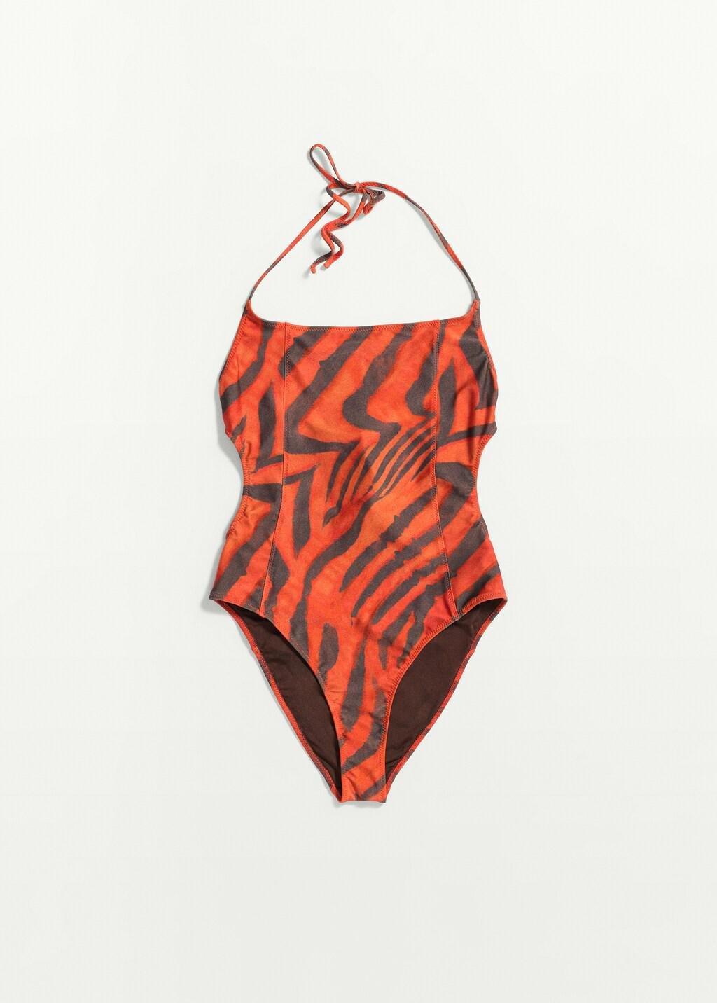 Orange Halter Neck Animal Print Swimsuit, Orange, large image number 6