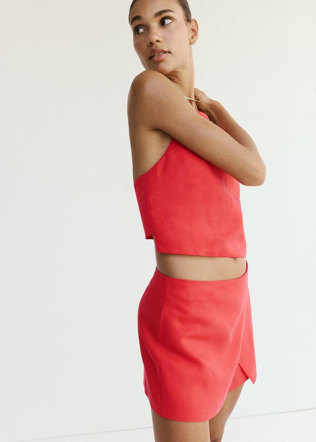Red Linen Crop Top, Red, large image number 3