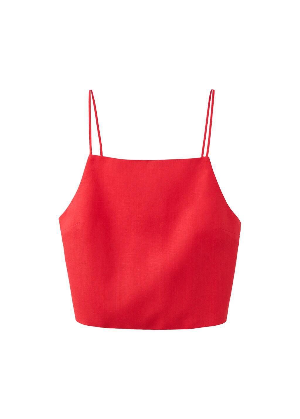 Red Linen Crop Top, Red, large image number 6