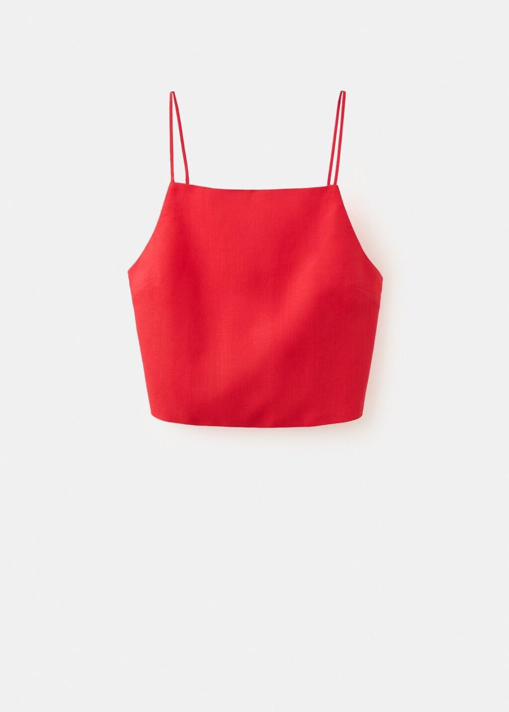 Red Linen Crop Top, Red, large image number 7