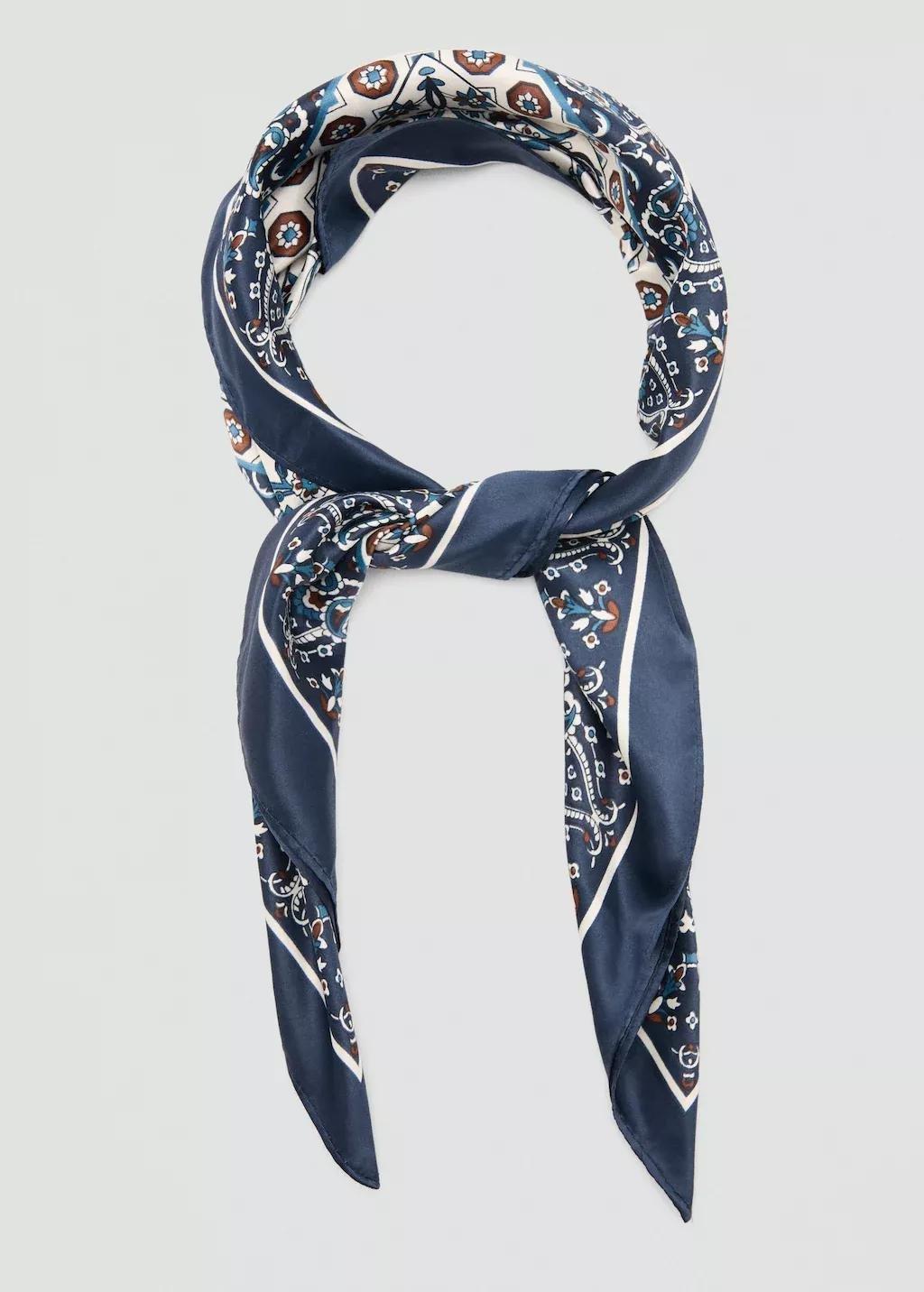 Navy Paisley Satin Scarf, 0201_56, large image number 1