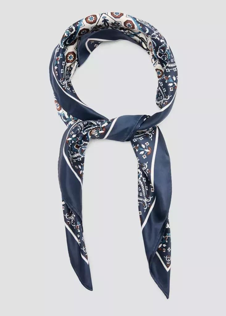 Navy Paisley Satin Scarf, Navy, large image number 6