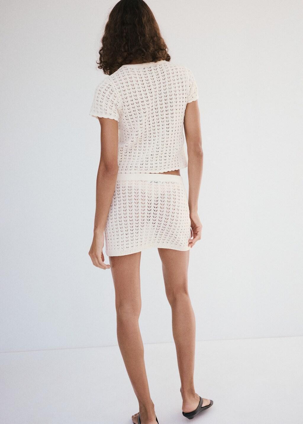 Beige Short Crochet Cotton Skirt, Light Beige, large image number 2