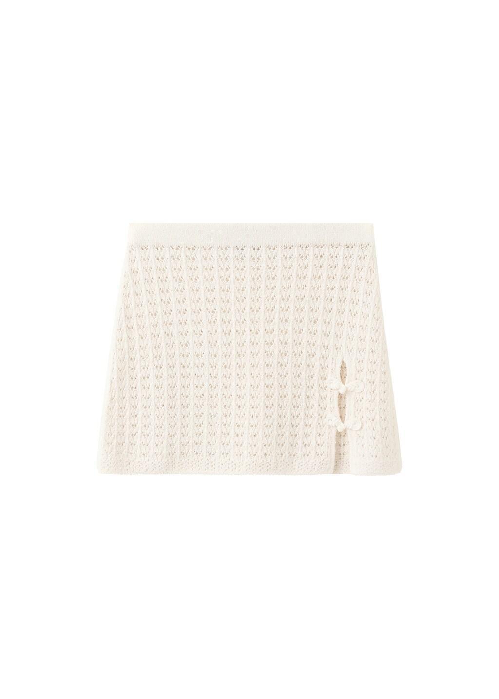 Beige Short Crochet Cotton Skirt, Light Beige, large image number 6