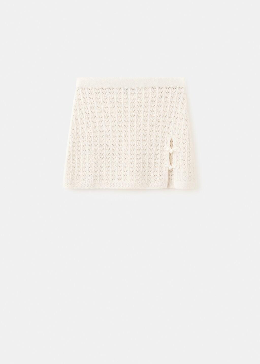 Beige Short Crochet Cotton Skirt, Light Beige, large image number 7