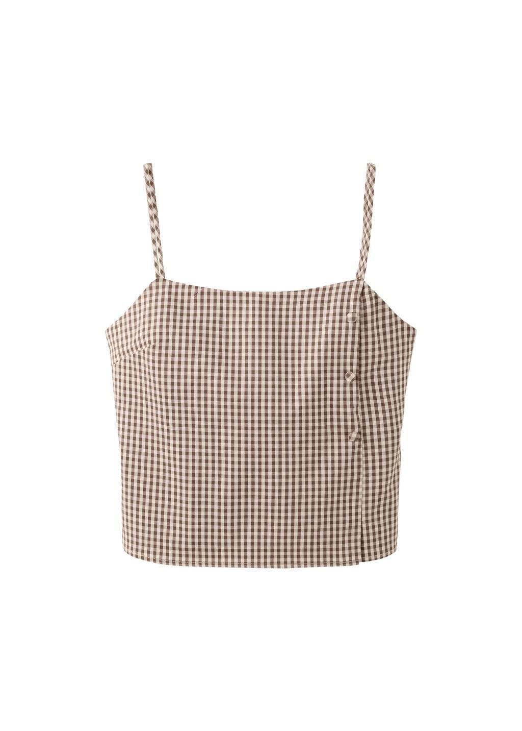Brown Gingham Check Button Top, Brown, large image number 2