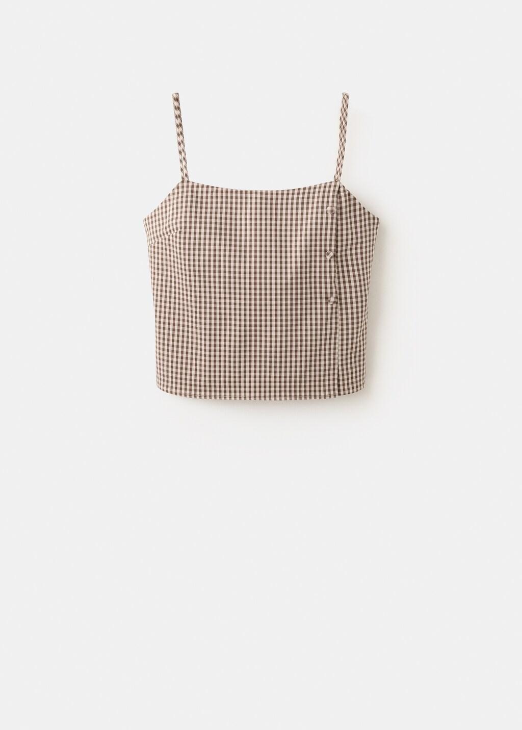 Brown Gingham Check Button Top, Brown, large image number 5