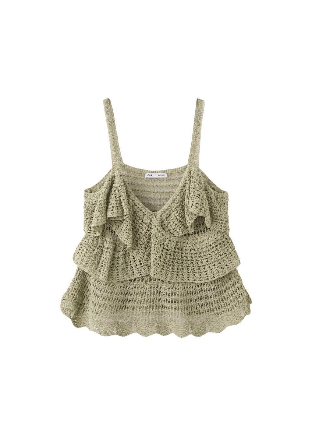 Green Ruffled Crochet Top, Green, large image number 5