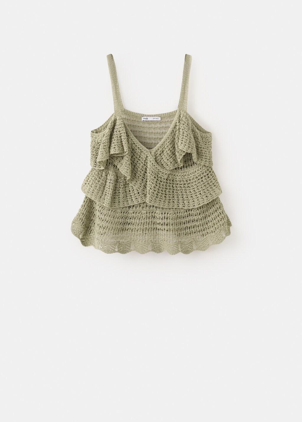 Green Ruffled Crochet Top, Green, large image number 6