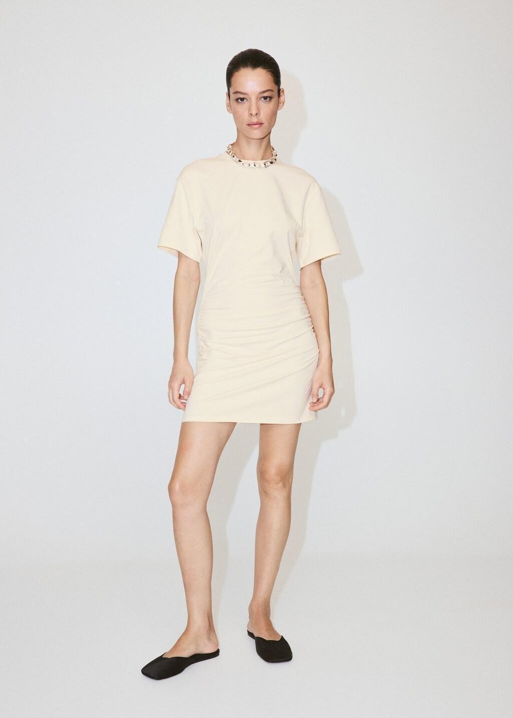 Yellow Cotton Dress With Gathered Sides, Yellow, large image number 0