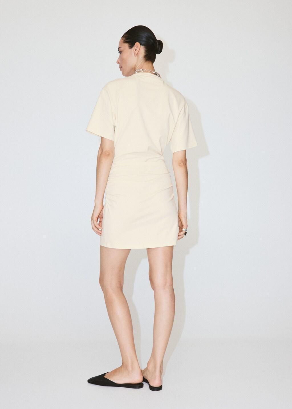 Yellow Cotton Dress With Gathered Sides, Yellow, large image number 2
