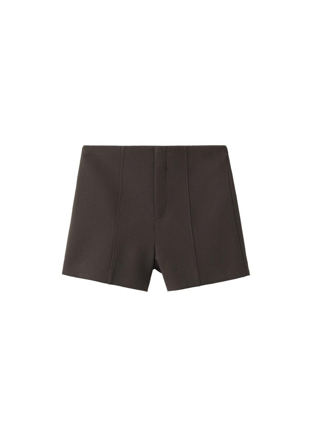Brown High-Waisted Shorts With Seams, Dark Brown, large image number 6