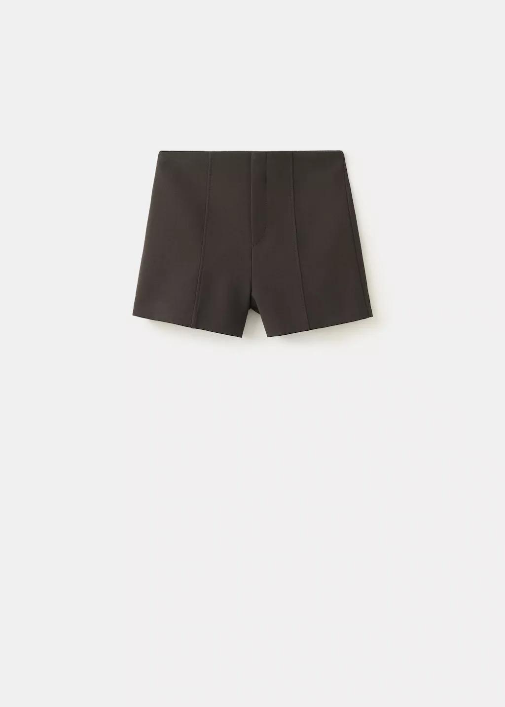 Brown High-Waisted Shorts With Seams, Dark Brown, large image number 7