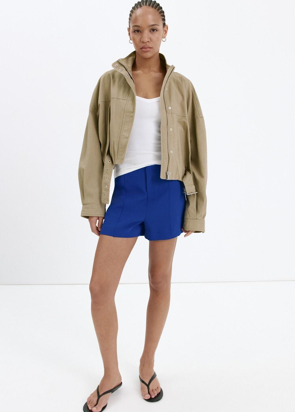Blue High-Waisted Shorts With Seams, Medium Blue, large image number 0