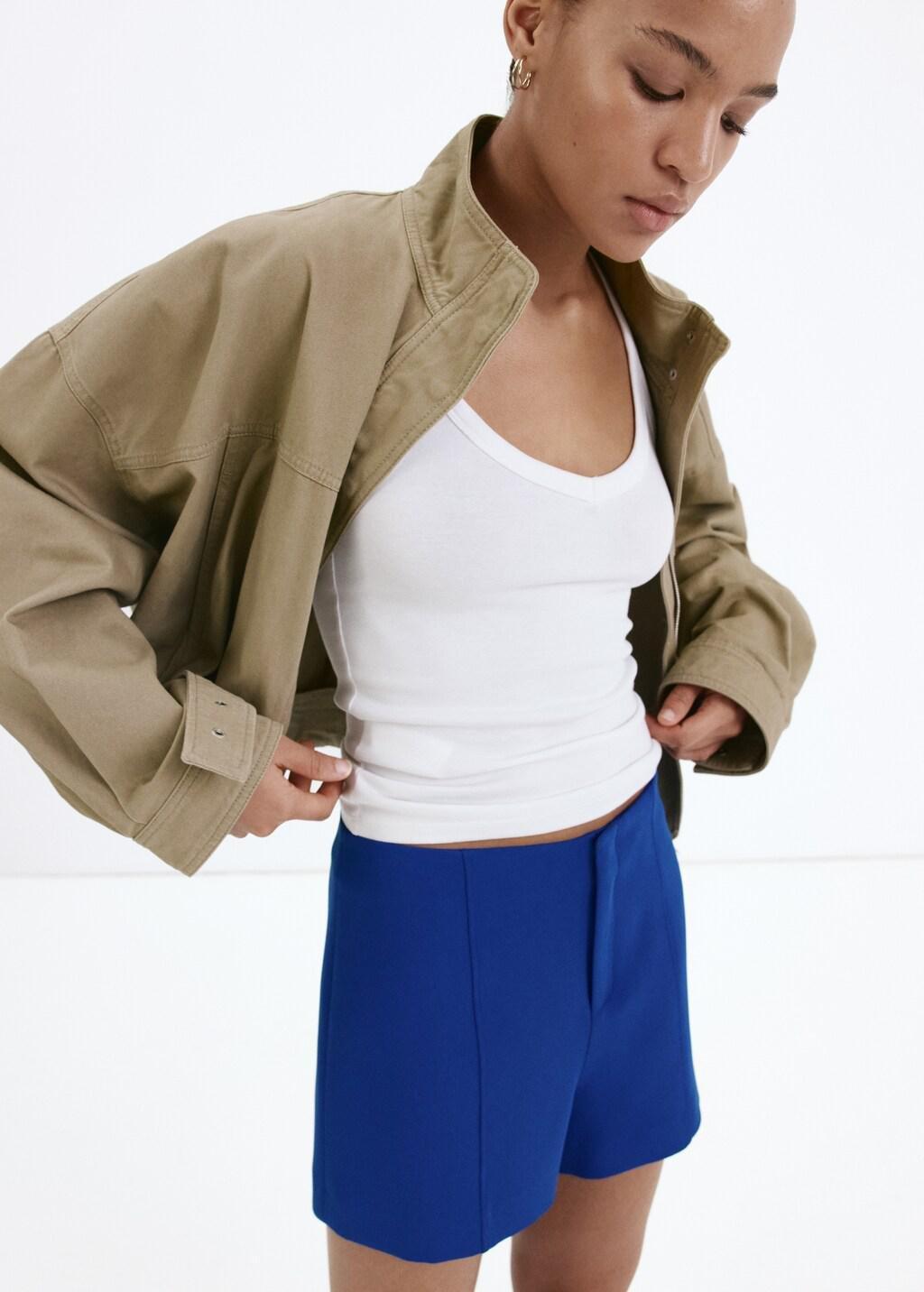 Blue High-Waisted Shorts With Seams, Medium Blue, large image number 3