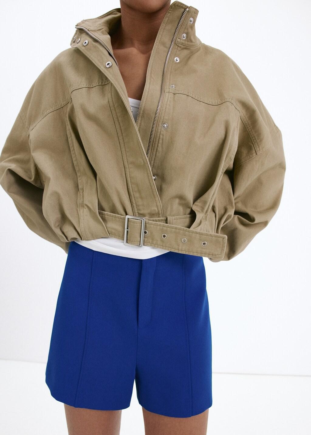 Blue High-Waisted Shorts With Seams, Medium Blue, large image number 4