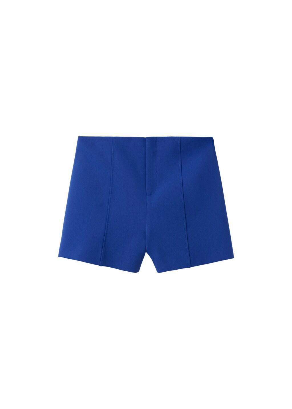 Blue High-Waisted Shorts With Seams, Medium Blue, large image number 6