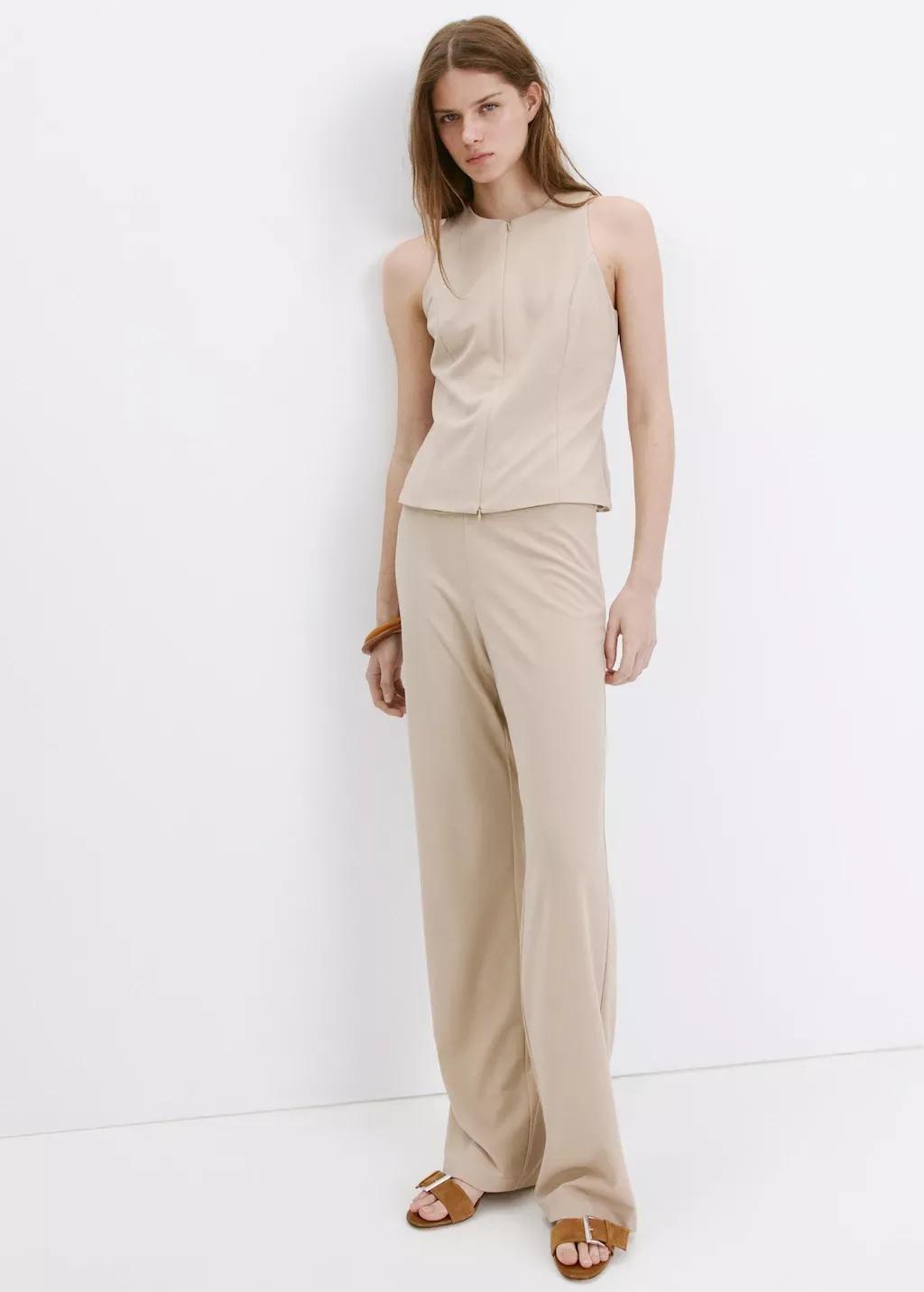 Brown Lt Pastel Zipper Fitted Waistcoat, Light Pastel Brown, medium