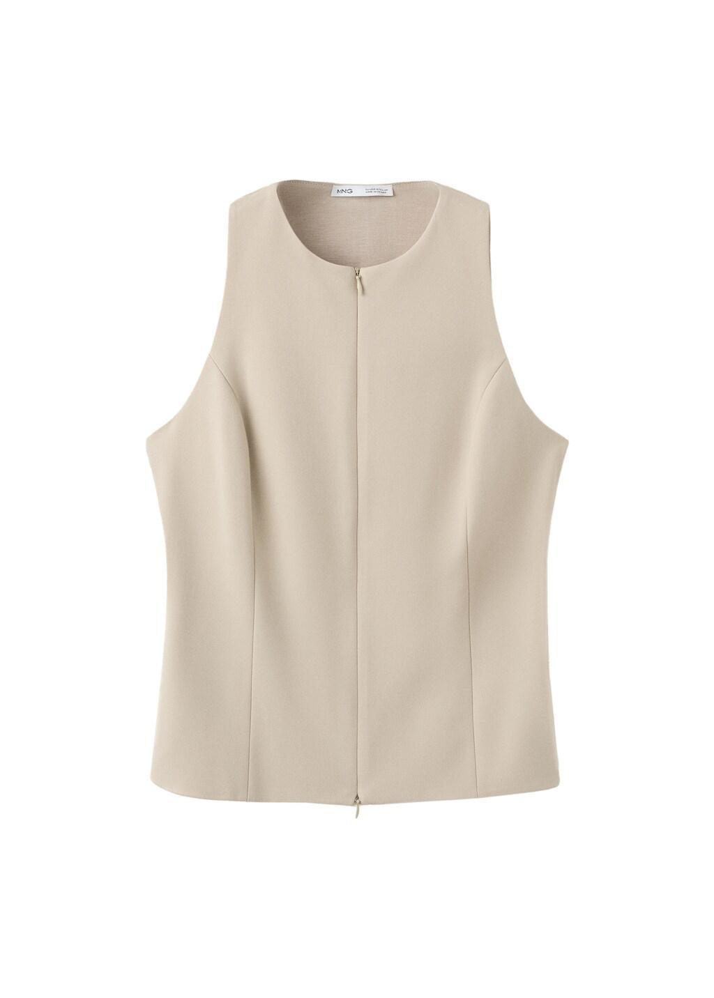 Brown Lt Pastel Zipper Fitted Waistcoat, Light Pastel Brown, large image number 6