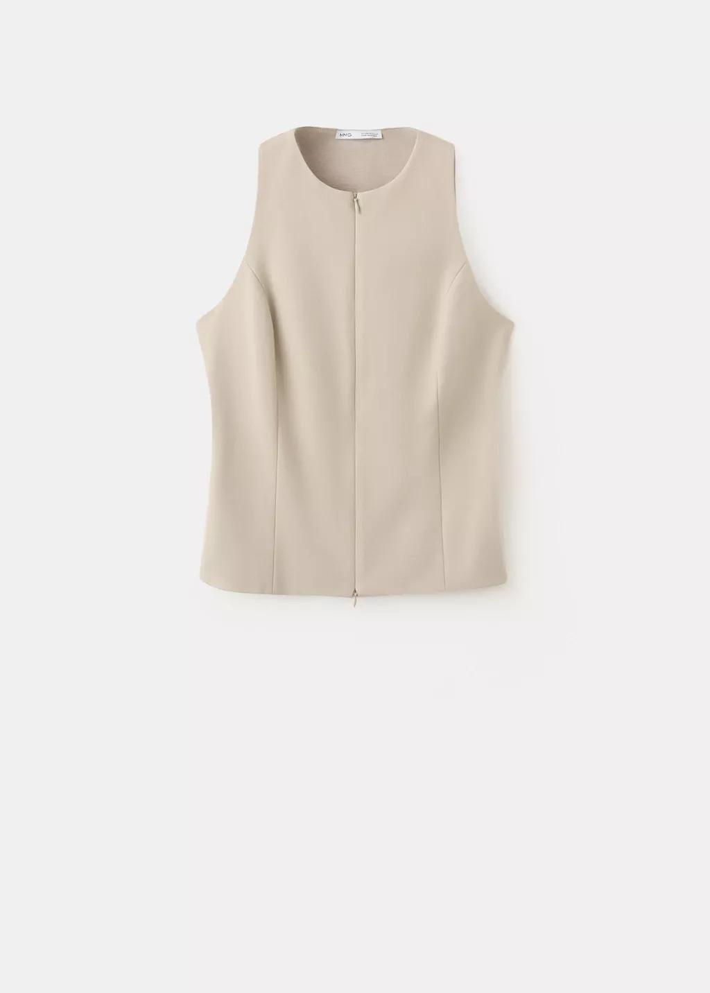 Brown Lt Pastel Zipper Fitted Waistcoat, Light Pastel Brown, large image number 7