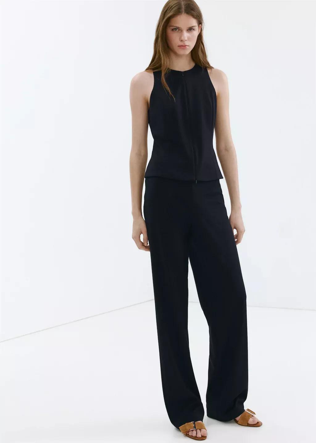 Blue Zipper Fitted Waistcoat, Navy, large image number 0