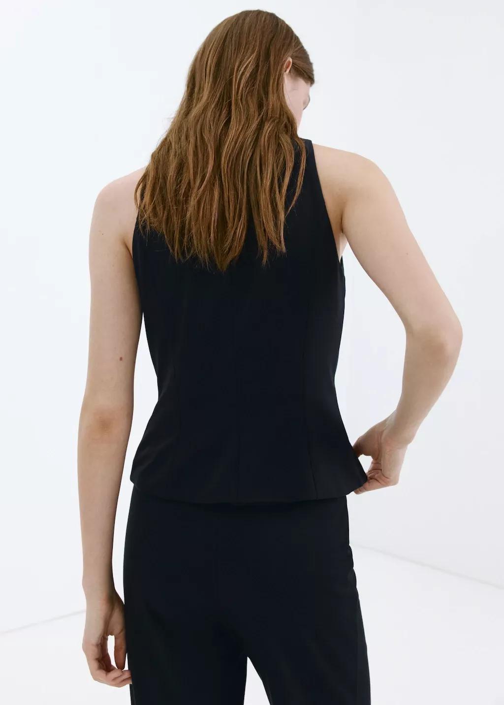 Blue Zipper Fitted Waistcoat, Navy, large image number 2