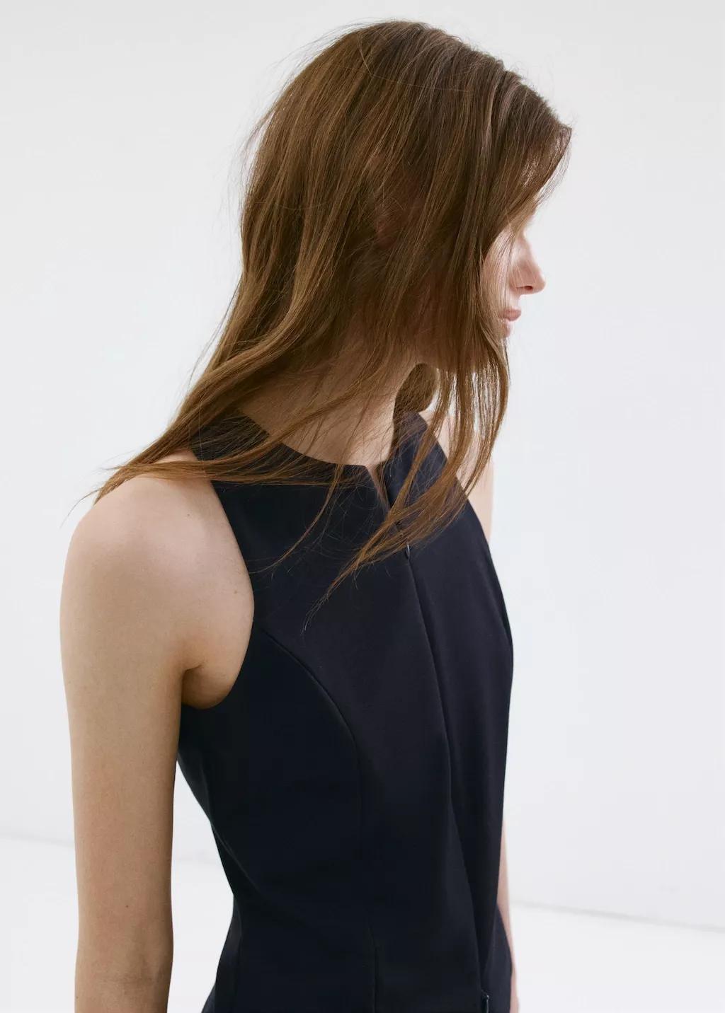 Blue Zipper Fitted Waistcoat, Navy, large image number 4
