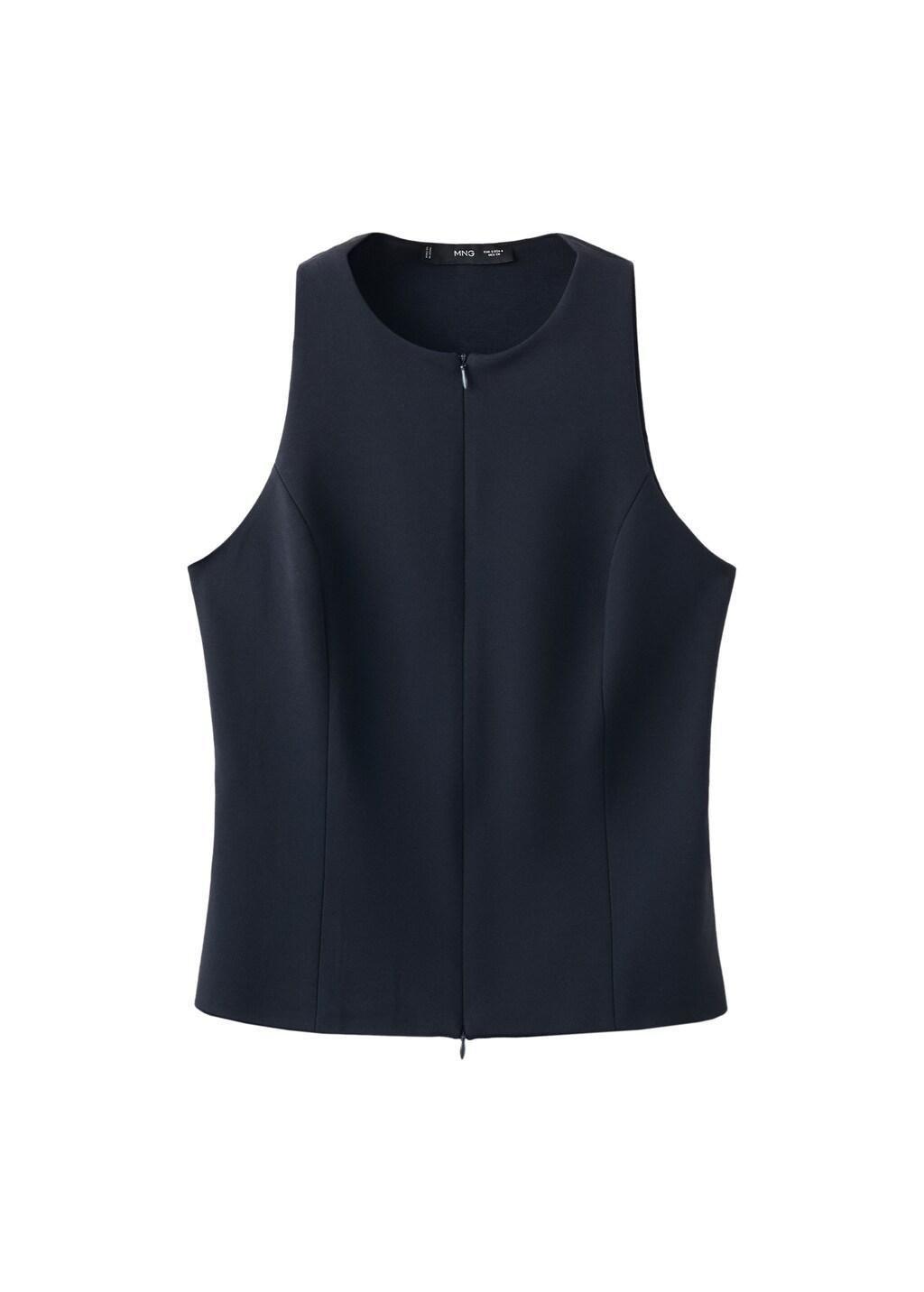 Blue Zipper Fitted Waistcoat, Navy, large image number 6