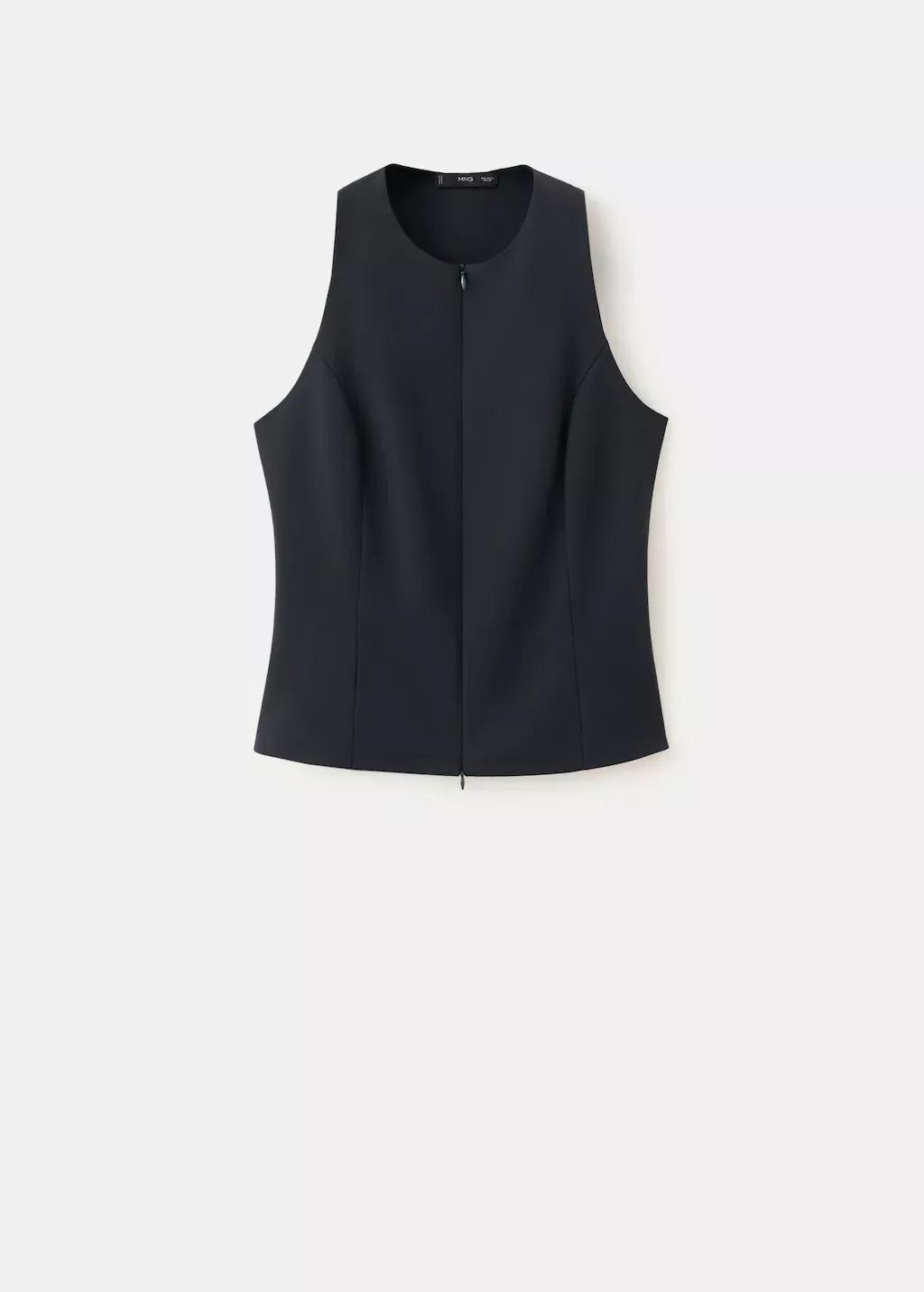 Blue Zipper Fitted Waistcoat, Navy, large image number 7