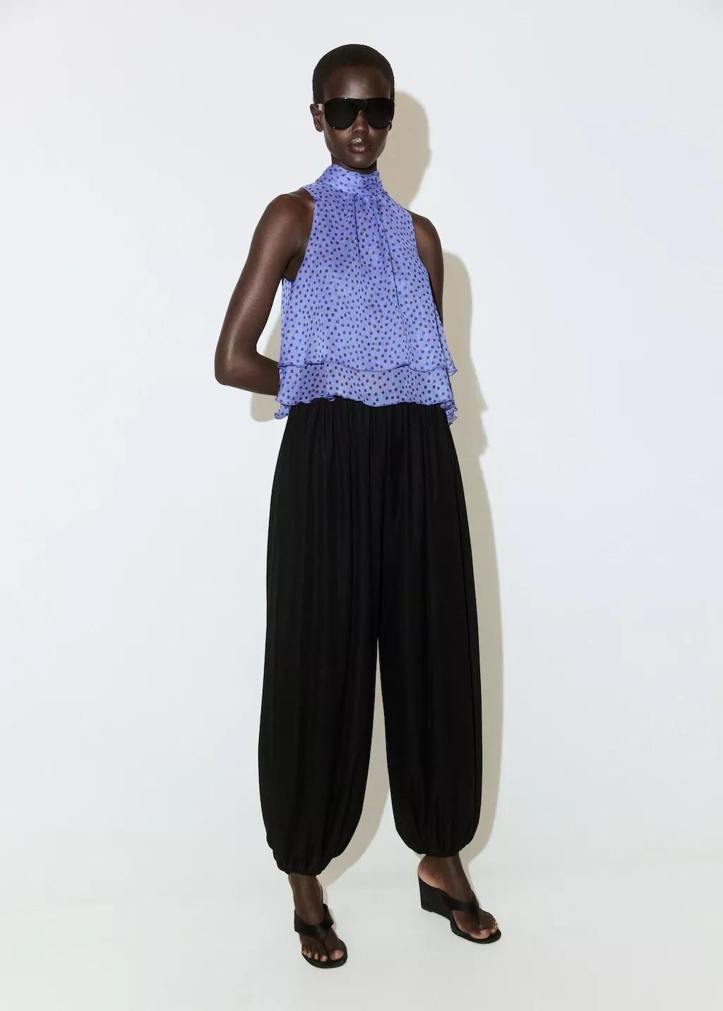 Blue Ruffles Polka Dot Blouse, Medium Blue, large image number 0