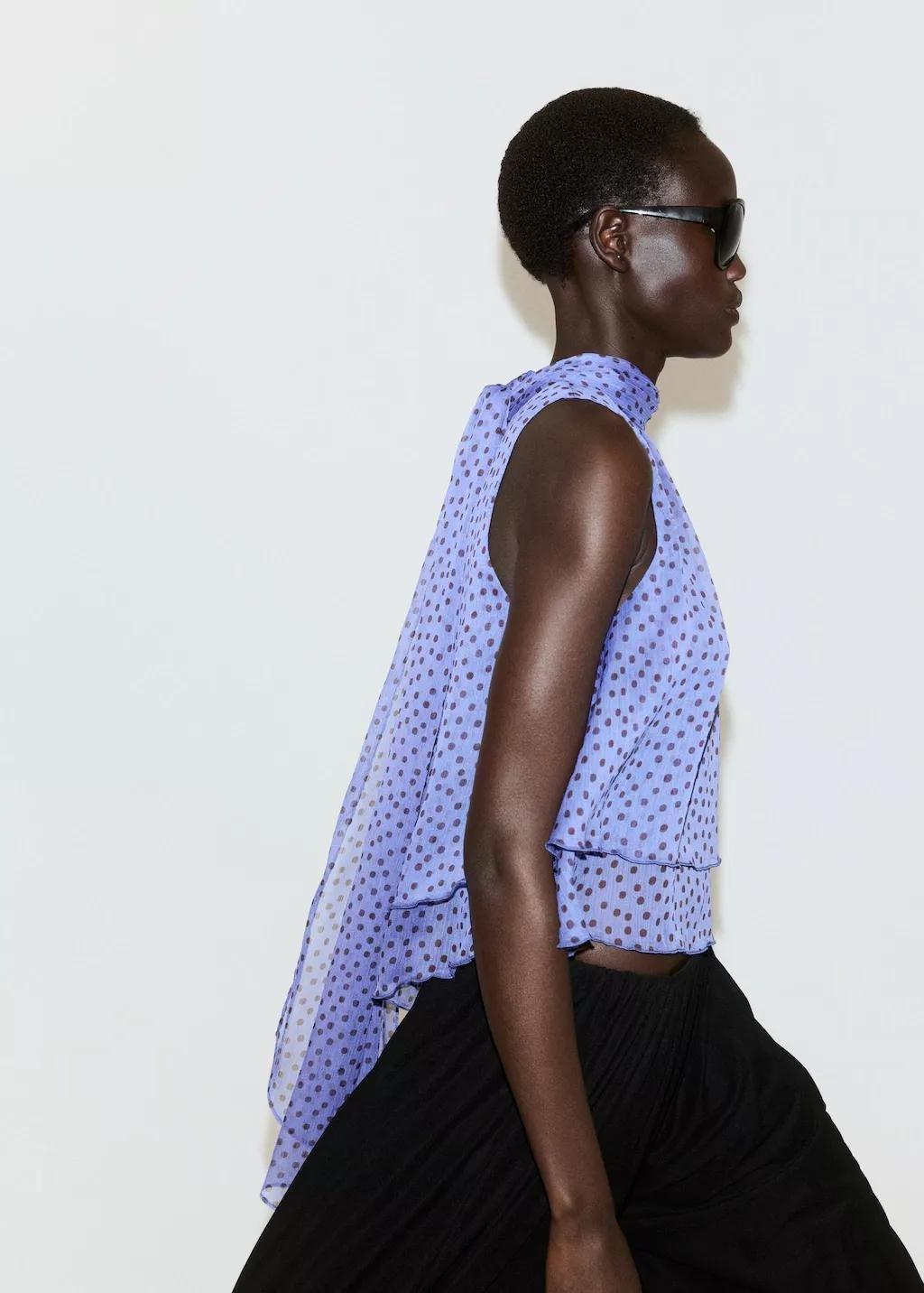 Blue Ruffles Polka Dot Blouse, Medium Blue, large image number 5
