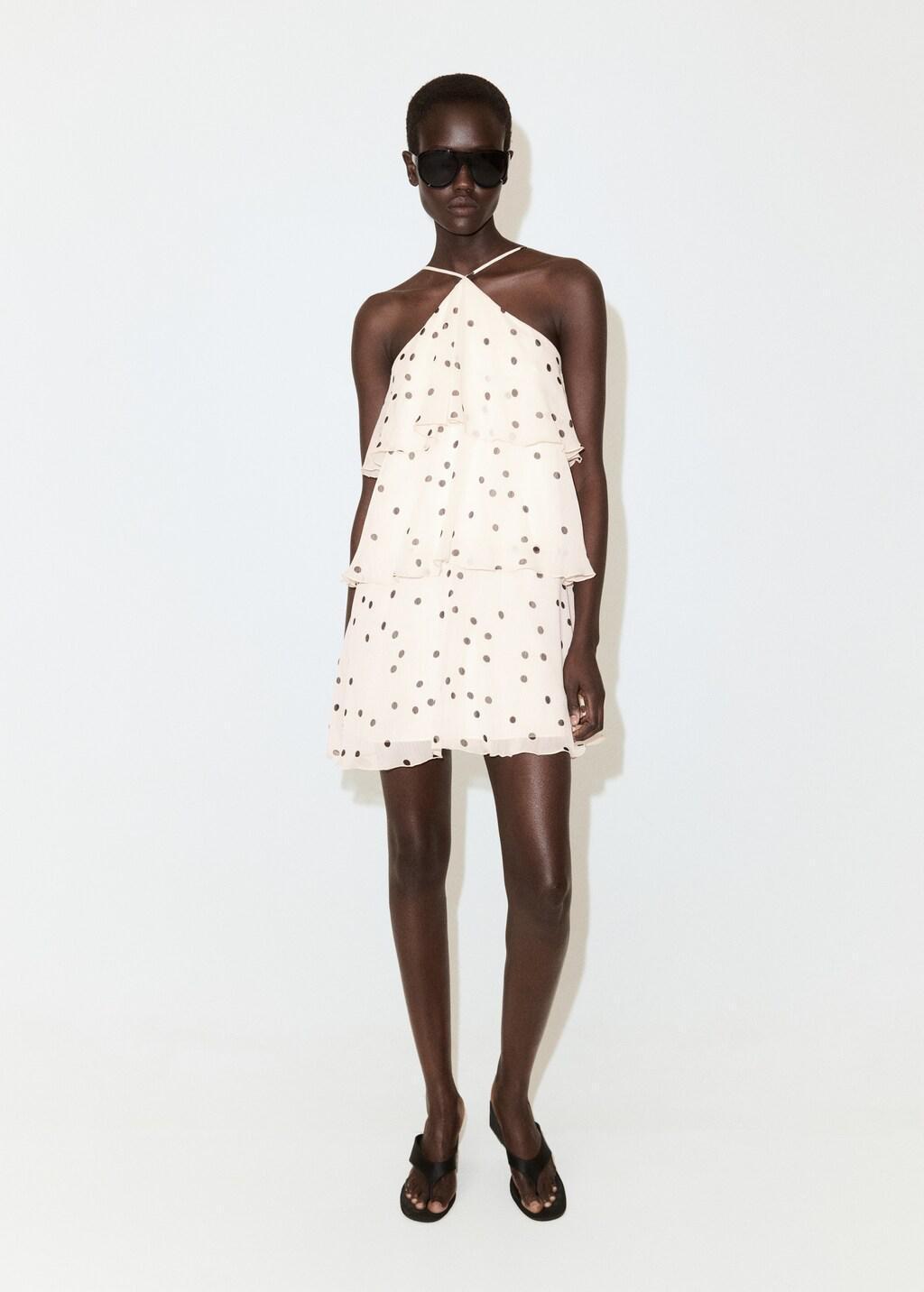 Beige Halter Polka Dot Dress, Light Beige, large image number 0