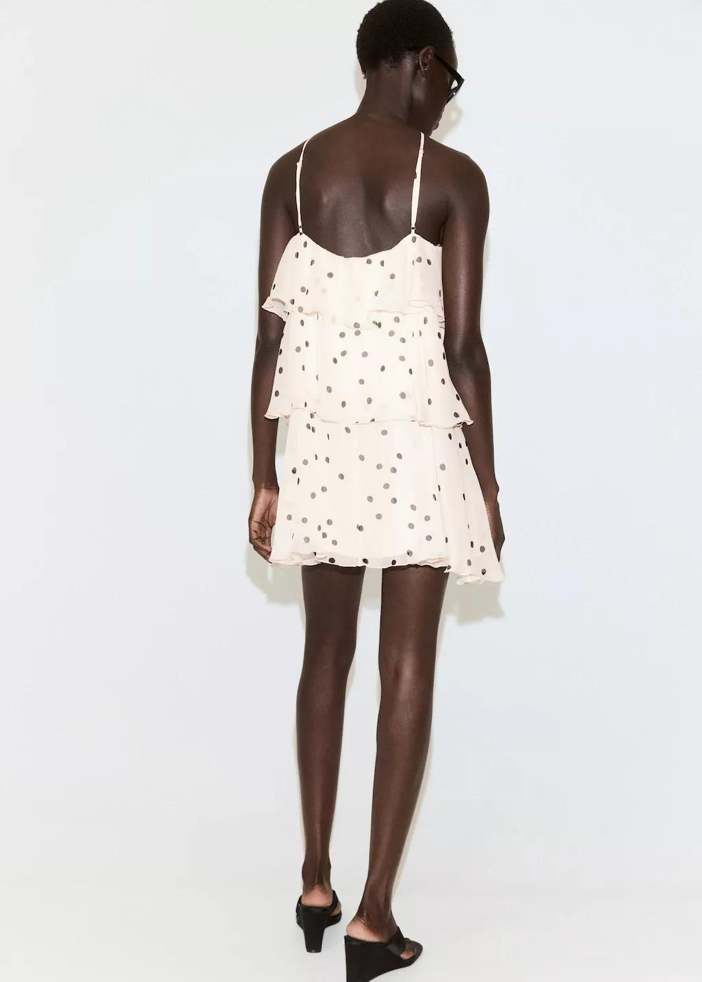 Beige Halter Polka Dot Dress, Light Beige, large image number 2