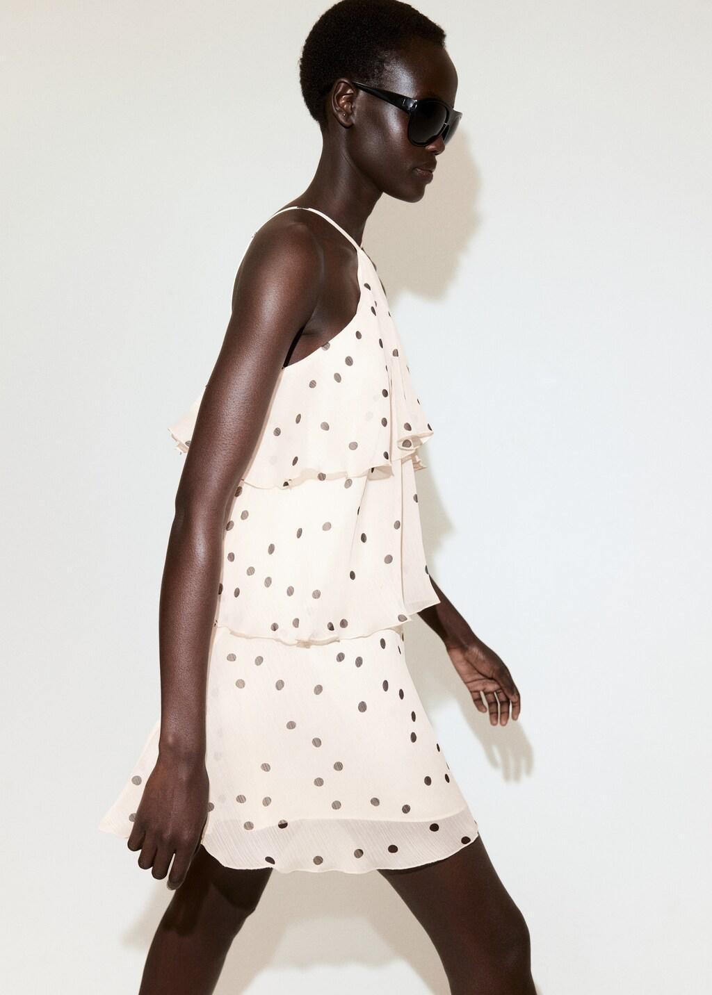 Beige Halter Polka Dot Dress, Light Beige, large image number 3
