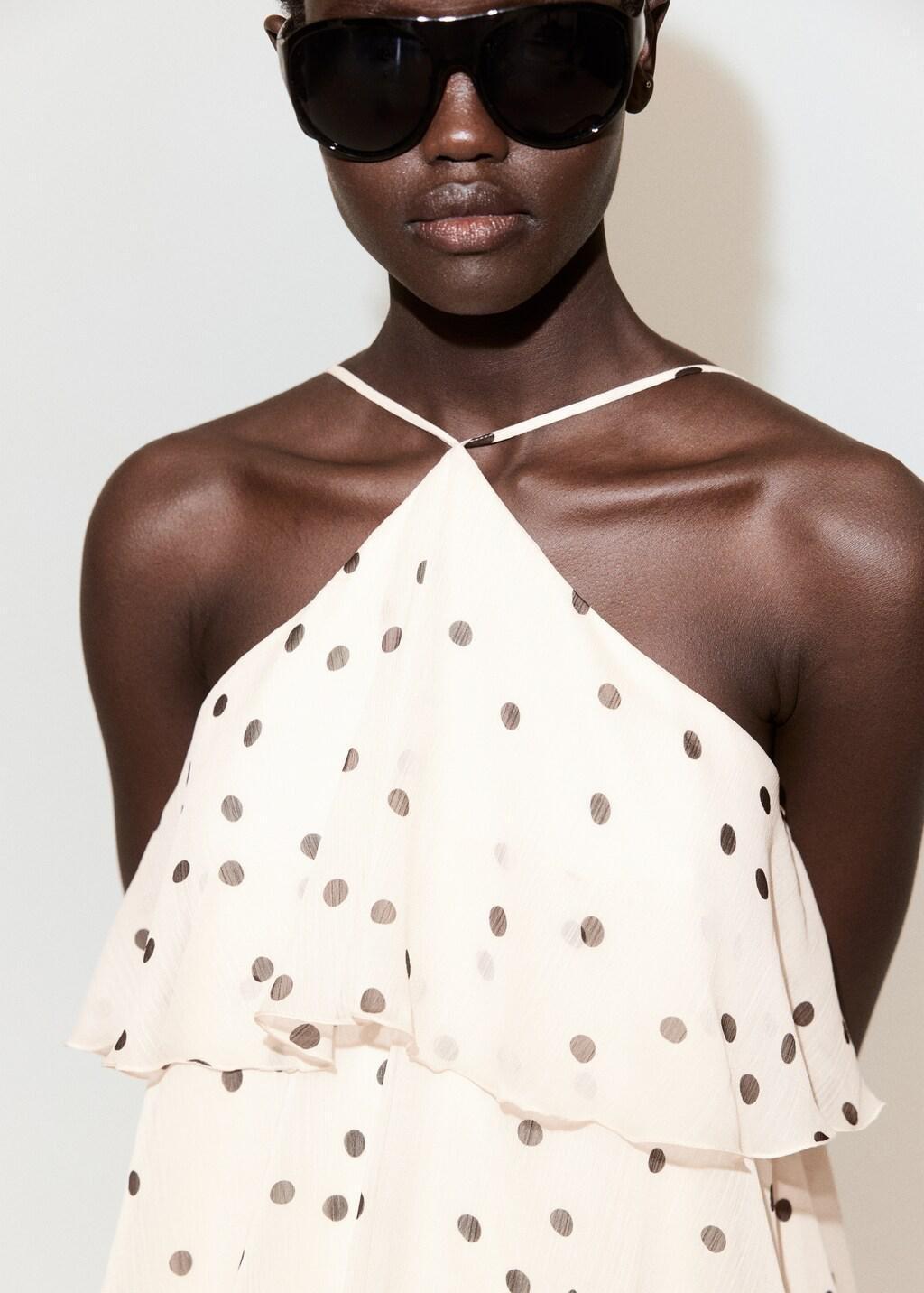 Beige Halter Polka Dot Dress, Light Beige, large image number 4