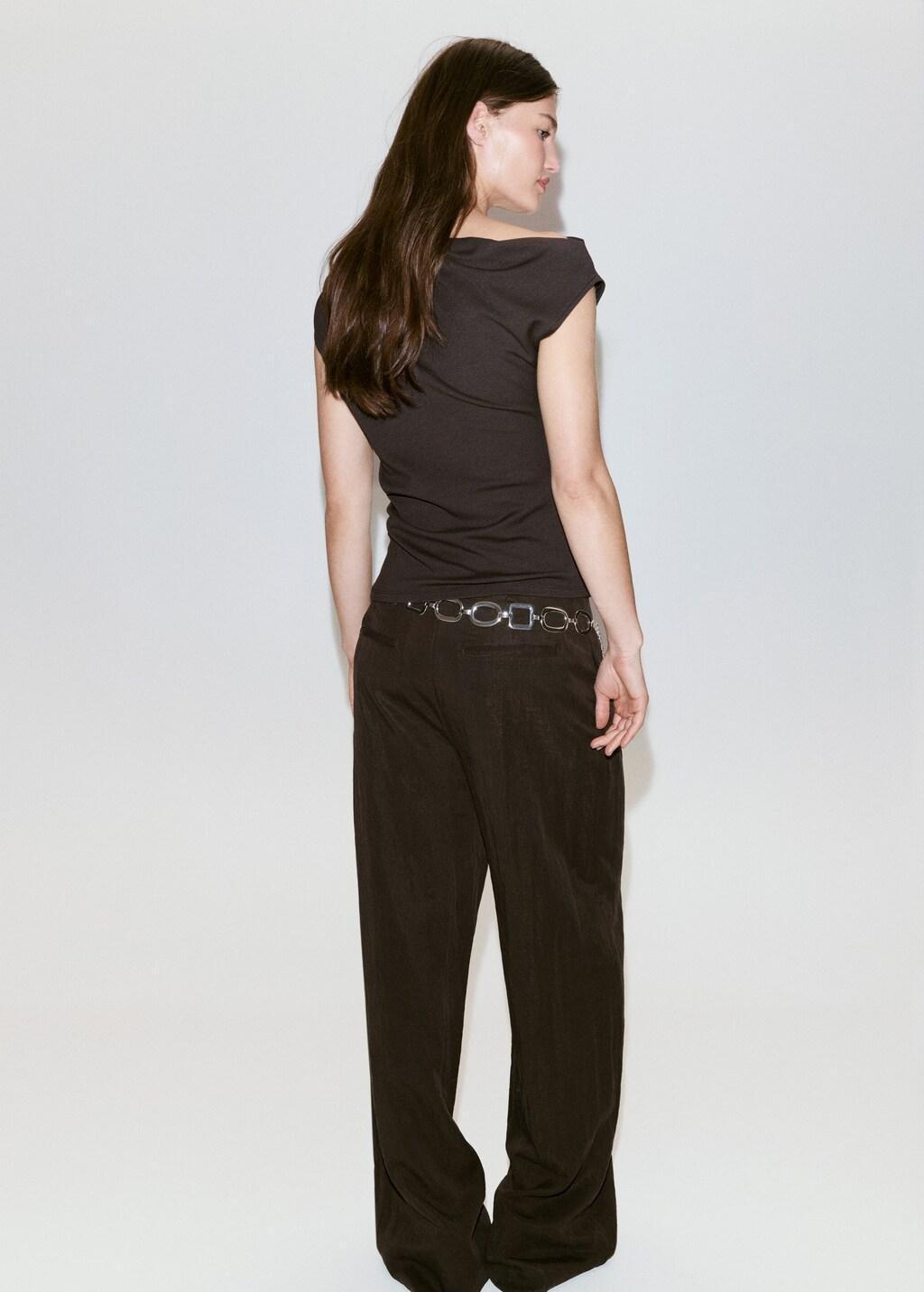 Brown Asymmetrical Ruched T-Shirt, Dark Brown, large image number 2