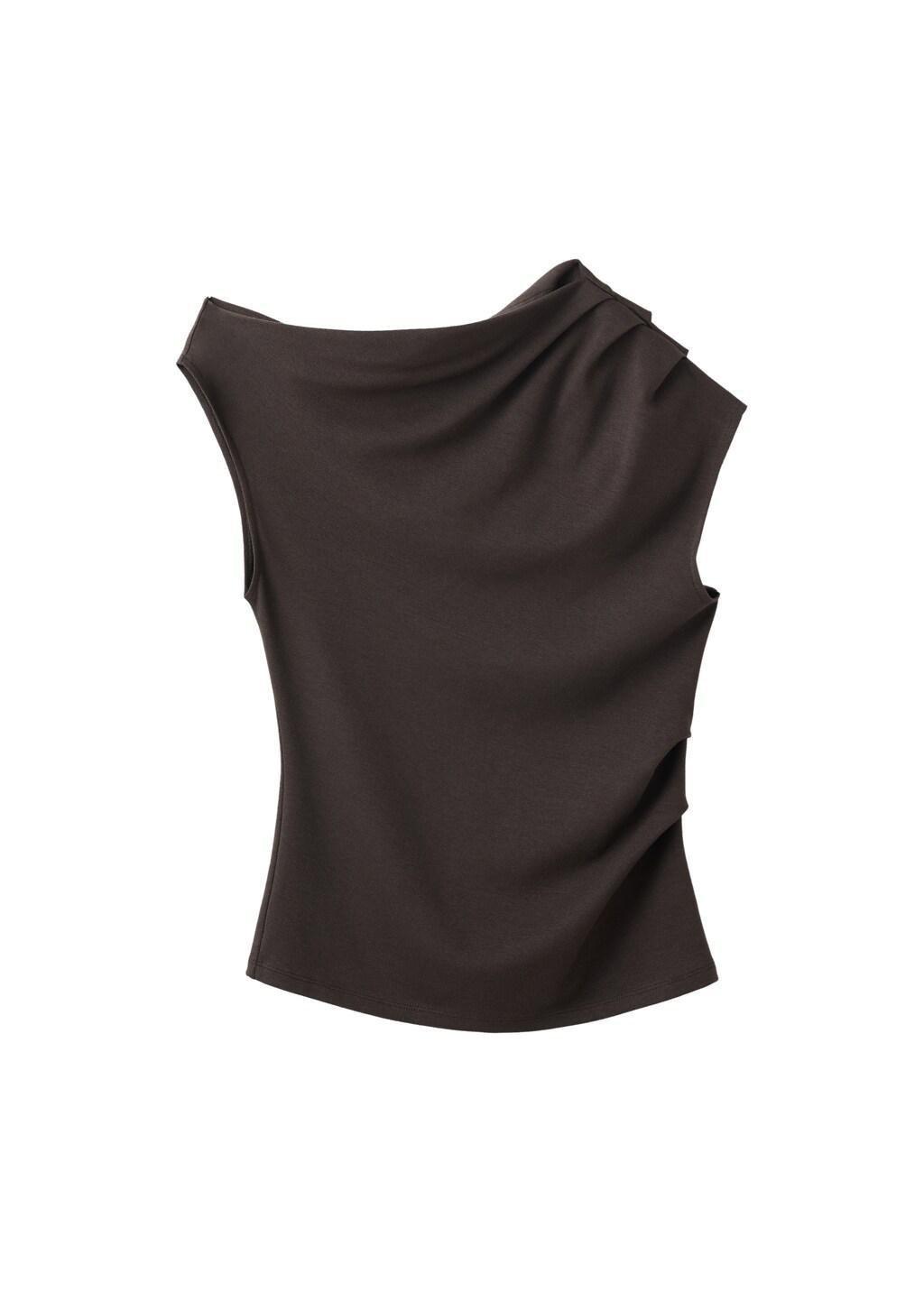Brown Asymmetrical Ruched T-Shirt, Dark Brown, large image number 6