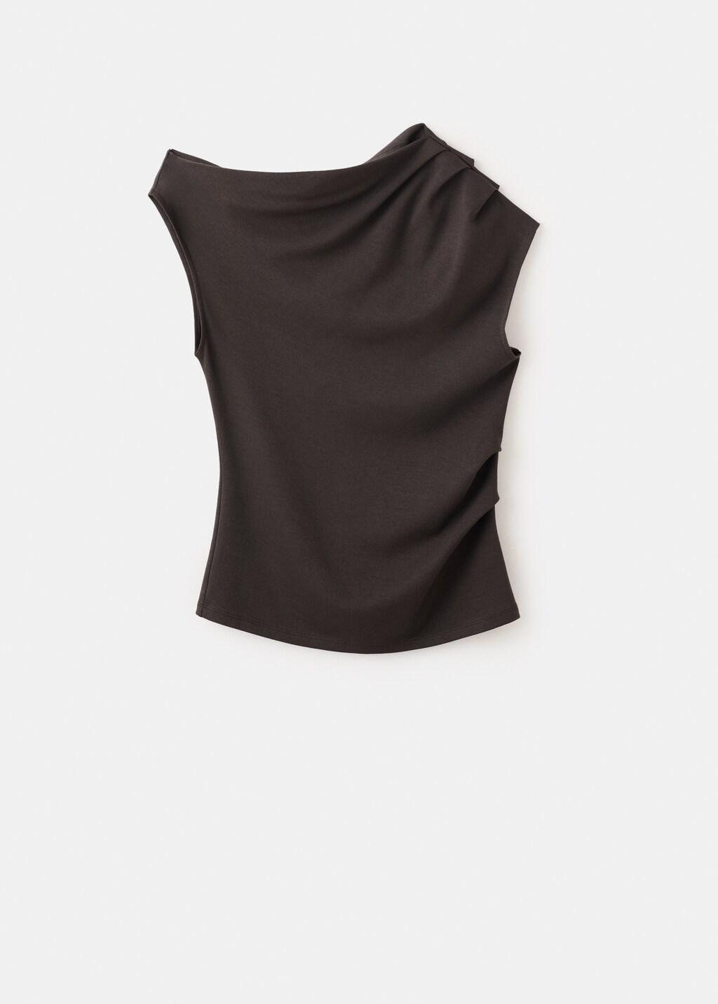 Brown Asymmetrical Ruched T-Shirt, Dark Brown, large image number 7
