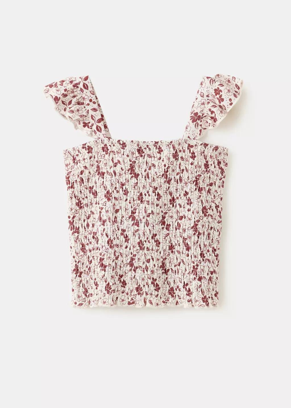 Red Floral Print Top, Kids Girl, Dark Red, large image number 2