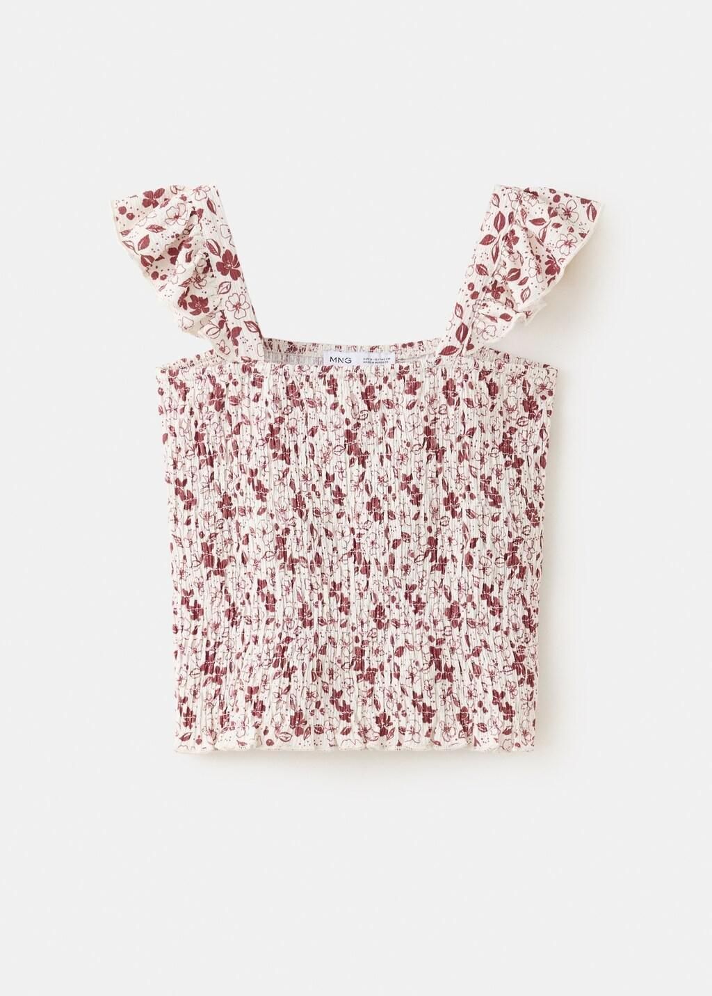 Red Floral Print Top, Kids Girl, Dark Red, large image number 4