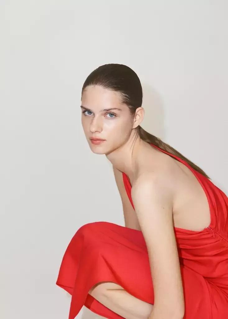 Orange Asymmetrical Pleated Dress, Orange, large image number 1