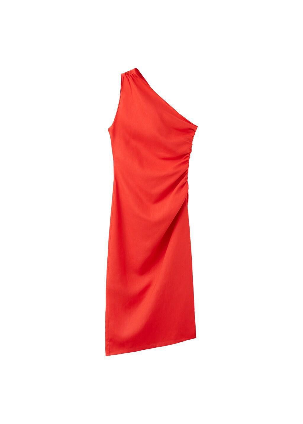 Orange Asymmetrical Pleated Dress, Orange, medium