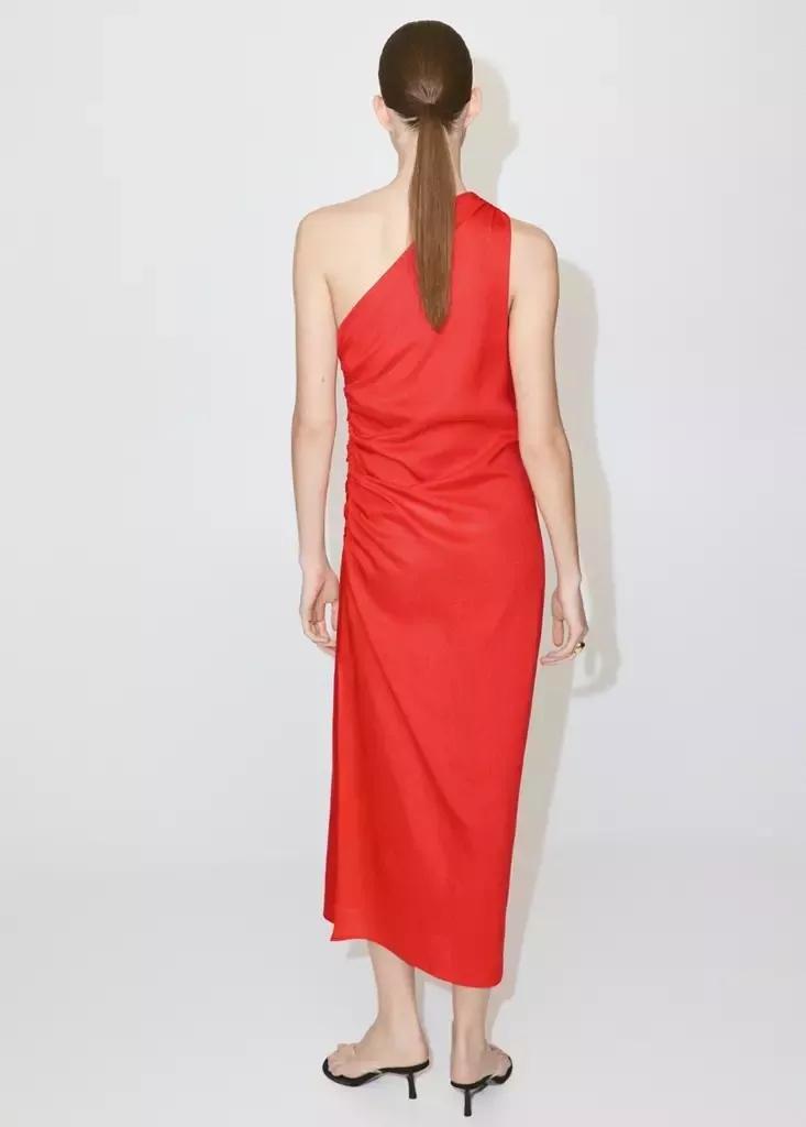 Orange Asymmetrical Pleated Dress, Orange, large image number 3