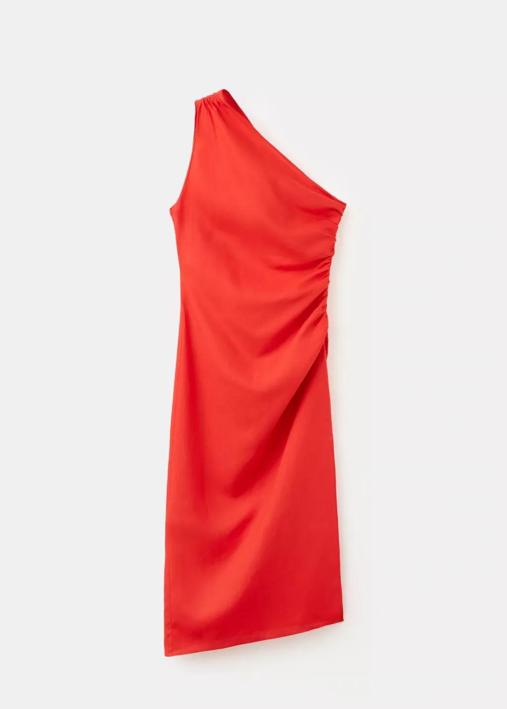 Orange Asymmetrical Pleated Dress, Orange, large image number 5