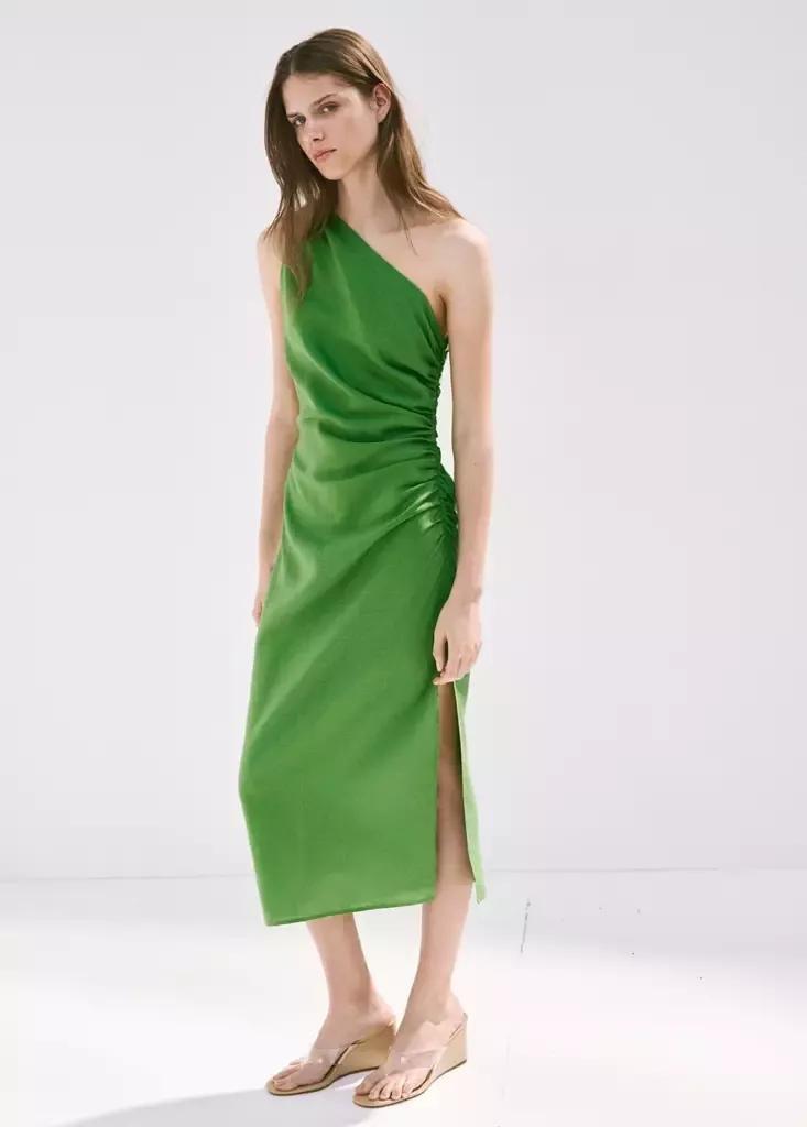 Asymmetrical Pleated Dress, Green, large image number 1