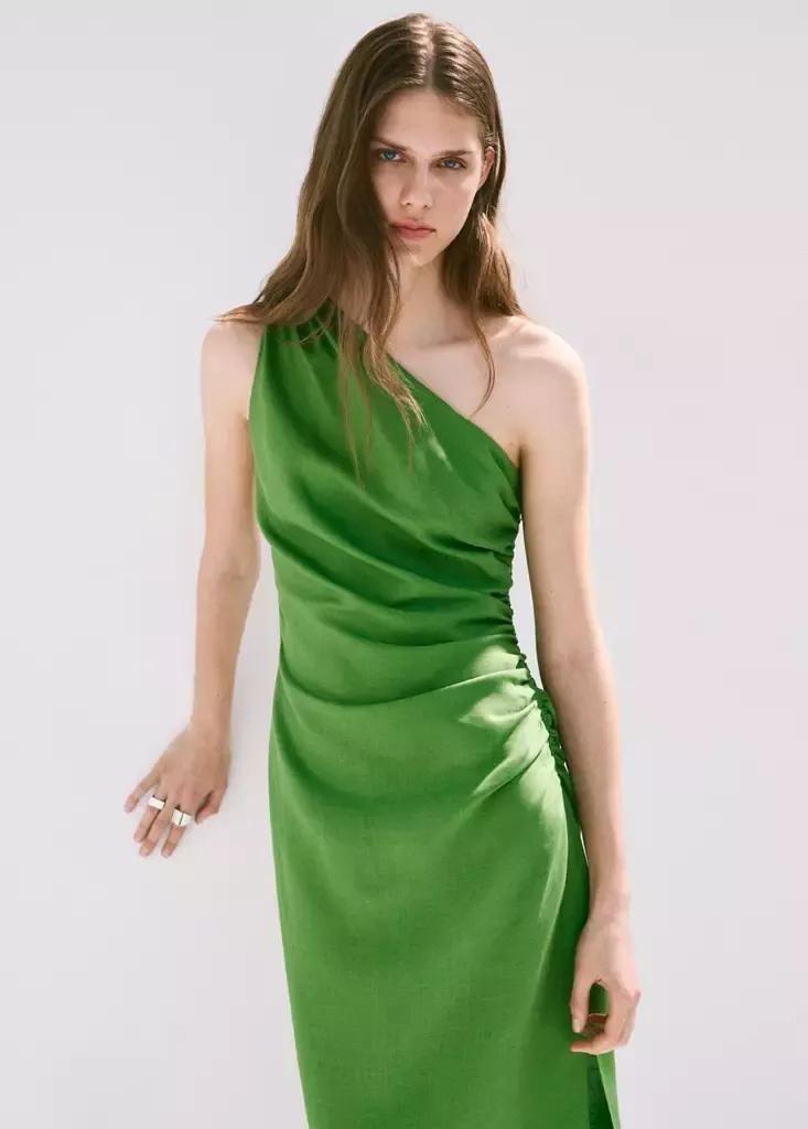 Asymmetrical Pleated Dress, Green, large image number 2